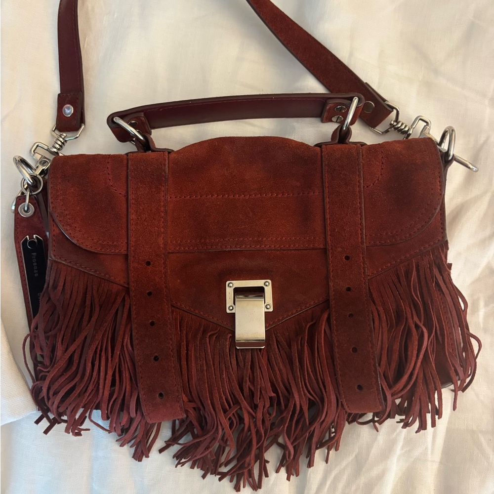 Proenza Schouler Burgundy Suede Fringe Bag